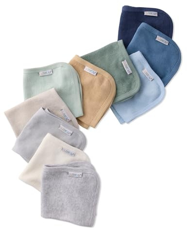 Butterblu River 10-Pack Baby Terry Washcloths 100% Organic Cotton Absorbent for Baby and Toddler Boys & Girls, Seafoam Terra Rainbow, One Size