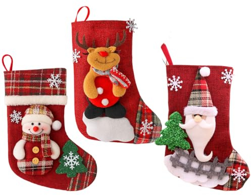 3PCS Medias navideñas para llenar, Bolsa de Regalo de Medias navideñas, Calcetines para Botas de Papá Noel, Juego de Medias de Papá Noel, Juego de Medias navideñas