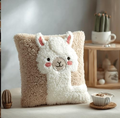 Taxpy Knüpfkissen-Set,Strickset-Kissen,Alpaka Teppich-Set Für Anfänger,Knüpfset Für Anfänger,Erwachsene Oder Kinder,Knüpfset Kitz 43 X 43 Cm