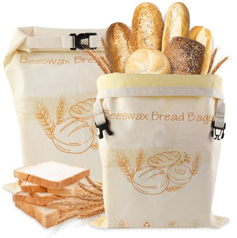 GmeDhc 2 bolsas de pan de cera de abejas grandes, reutilizables, con cera de abejas, 43 x 33 cm, para mantener frescas
