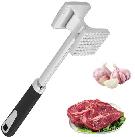 Gyxova Batticarne Acciaio Inox Batticarne in Acciaio Inossidabile Doppia Faccia Batticarne a Martello 27 cm Batti Carne da Cucina per Bistecca Manzo Pollo Maiale bistecche Noci Aglio