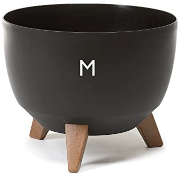 Vaso da fiori con piedini in plastica, rotondo, con inserto per erbe aromatiche, colore: nero, altezza: 23 cm, diametro: 29 cm