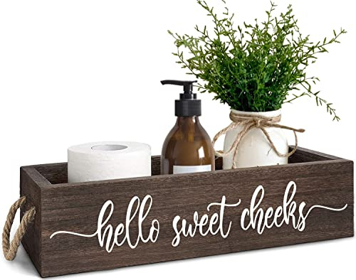 PZJIEAN 2 Sides Brown Funny Sayings Toilet Paper Bathroom Decor Box with Handle, Farmhouse Bathroom Decor Box for Toilet Paper