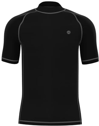 Mens Short Sleeve Rash Guards - Adults UV Rash-Vest Male UPF50+ Rashguards Active T-Shirt Beach Base Layer Sports Swim Tee Water Wet Top Breathable Snorkel Diving Stretchy Quickdrying Black 3XL