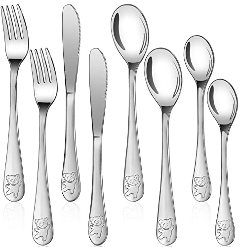 Bomtop 8pcs Kids Toddler Cutlery Set, Children's Cutlery Stainless Steel Fork Baby Knife Spoon Stainless Steel Knife and for Home Christmas Party Dishwasher Safe