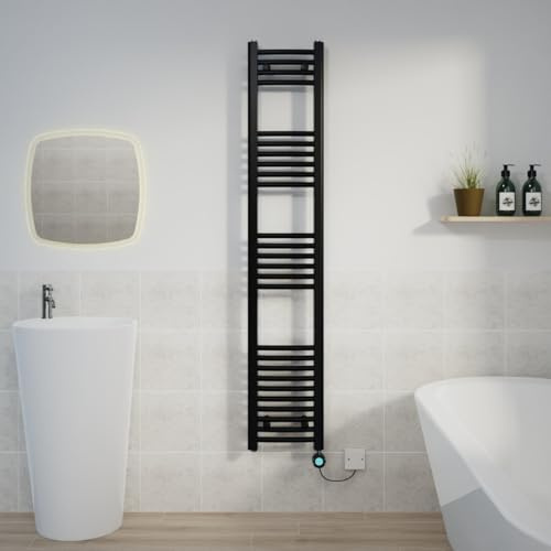Warmehaus Electric Heated Towel Rail Curved Black Thermostatic Bathroom Towel Radiator with Timer Prefilled - 1600x300mm 800W