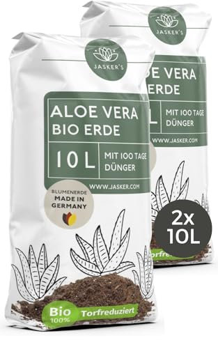 JASKER'S Aloe Vera Erde Mit Dünger 20 L | Luftig Lockere Spezialerde Für Aloe-Vera Pflanzen | Premium Blumenerde Mit Wurzelaktivator | Perfekt Als Pflanzerde & Zum Umtopfen