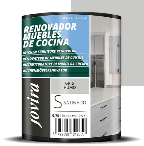 JOVIRA PINTURAS Pintura Renovadora para Muebles de Cocina, acabado satinado al agua. Especial para renovar muebles de cocina, puertas, baños, etc. (750 Mililitros, Gris Humo) K-24