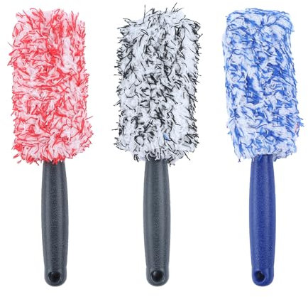 Luckwaii Car Wheel Brush Microfibre Car Wash Brush Car Wheel Cleaning Brush Soft Dense Alloy Wheel Cleaner Brush Suitable for Wheels and Rims of Cars/Motorcycles/Bicycles (3 PCS)
