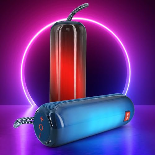 Ykall Bluetooth Lautsprecher mit Licht, Tragbarer 20W Musikbox mit 360° HD Stereo Sound, 24 Std. Spielzeit, IPX5 wasserdicht, mit FM Radio, AUX und TF-Karten-Unterstützung