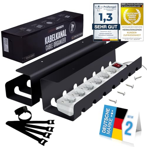 Chemin de câbles pour l'ordre sur le bureau ; système de gestion des câbles sur le lieu de travail ; support de câbles ; set de 2 supports de multiprises pour les tables (2 pièces Noir)