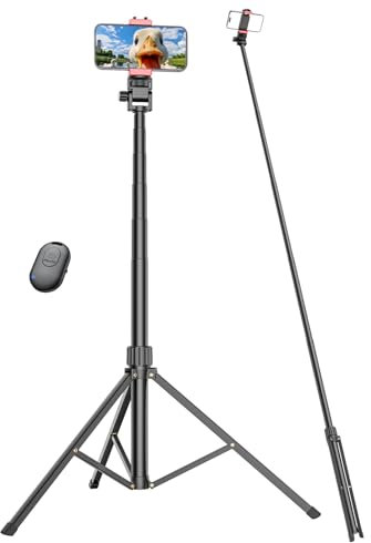 Treppiede per cellulare, 210 cm, stabile asta in alluminio espandibile e gambe per treppiedi più grandi e più lunghe, supporto per cellulare con scatto remoto