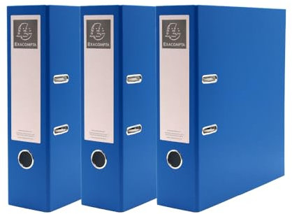 Exacompta A4 Lever Arch File, 75mm, Office Ring Binder, Assorted, Pack of 3 in Blue, Stationery Folders for Paperwork and Document Organisation- 227/0002Z
