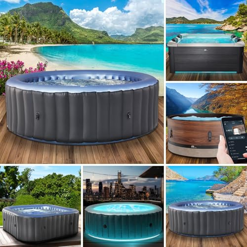 BRAST Whirlpool aufblasbar MSpa | 4-8 Personen | viele Modelle rund und eckig | Ø 125-224cm | In- Outdoor Pool | bis zu 144 Massagedüsen | inkl. Aufblasfunktion Abdeckung Timer Heizung | Bergen 4