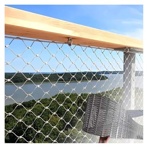 DTVEW 304 Edelstahl-Seilnetz Stahlmetallgarten-Maschendraht-Filetarbeit, 8cm/2mm Flexibles Seil-Geländer-Netz, Sturzpräventionsnetz(0.5x6m)