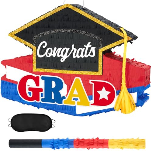 WERNNSAI Graduation Pinata - Graduation Party Game Decorations Graduation Cap Pinata with Blindfold and Bat for Kids Boys Girls Kindergarten Elementary College Party Supplies