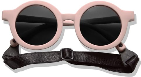 BABYMOCS Gafas de sol para bebé, 0 – 1,5 años, bioplasticas y polarizadas, redondas, sin BPA, 100% protección UV, con banda y flexibles, diseño sueco, Rosa., Bebé