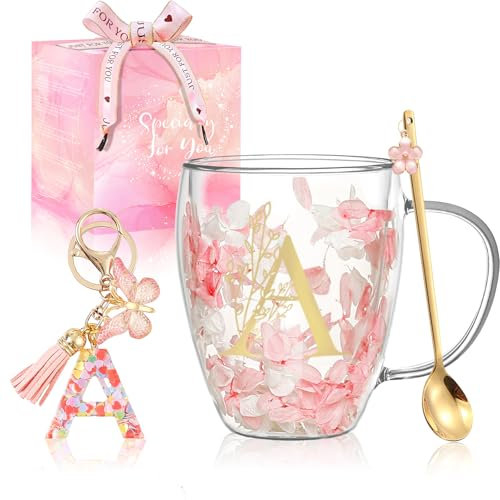 Regalos Originales para Mujer Tazas de Café Regalo Cumpleaños para Ella Tazas Te Expreso Personalizadas Regalos Boda Amistad Adorables Tazas de Vidrio Doble Pared Regalos Navidad Accesorios Rosados