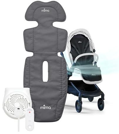 Mima Colchoneta Universal con Ventilador para Silla de Paseo y Carrito FLO Oreo | Cojín Transpirable para Bebé con Sistema de Ventilación Activa | Protección contra el Calor para Verano