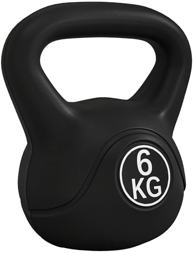 HOMCOM Kettlebell 6kg con Base Piatta e Impugnatura 20x13x22 cm Nero