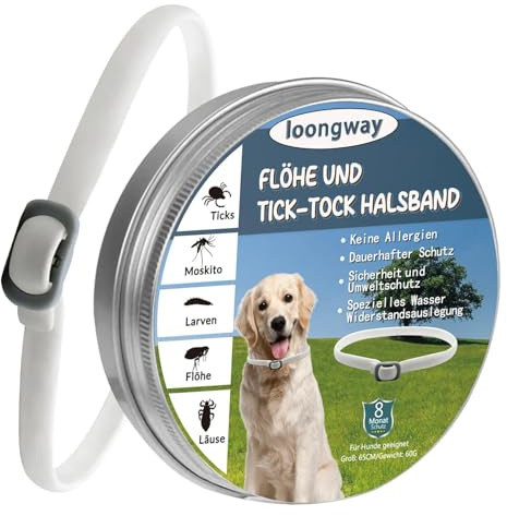 loongway Verstellbares Halsband für Hunde, natürliche und sichere Formel, sanfte Abwehrwirkung,65cm, geeignet für alle Hunde, wasserfest, Schutz bis zu 8 Monate