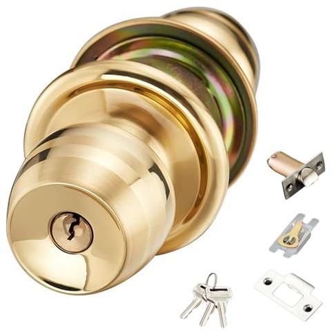 Pomo de puerta de entrada con brusky pulido, cerradura de puerta de entrada frontal, pestillo ajustable reversible de 60 mm para la entrada principal