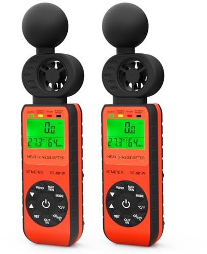 BTMETER Heat Stress Meter Anemometer - Digital Indoor/Outdoor WBGT (Wet Bulb Globe Temperature) Meter with Wind Speed, Ambient Temp, Humidity Tester BT-881W 2pcs
