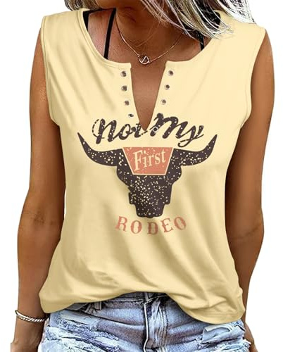 heekpek Camiseta sin Mangas Mujer Verano Cuello en V Casual Tops Estampado Camisetas de Tirantes Mujer Tank Top Sexy Sleeveless T Shirt, Beige Estampado de Cabeza de Vaca, M