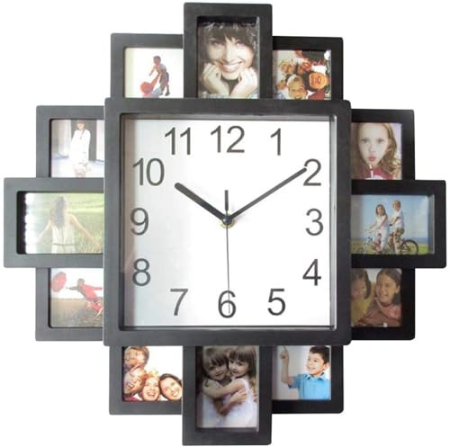 CAKEEYUM Horloge Photo pour 12 Photos 15x15, Horloge Photo, Cadre Convivial, alimenté par Batterie, Mur ABS Silencieux pour Chambre à Coucher, Salon, Mur