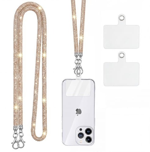 Knrlqim Cordino per cellulare Universale, laccetto in Metallo Universale per telefono a Catena, Cordino da Collo Collana Tracolla Compatibile con Maggior Parte Smartphone, Oro Champagne