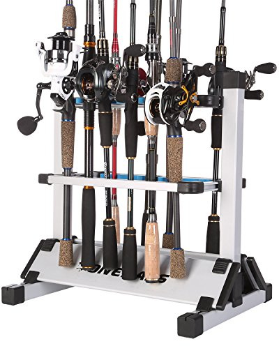 One Bass Porta Canna da Pesca in Metallo e Lega di Alluminio, per Tutti i Tipi di Canna da Pesca, può Contenere Fino a 24 canne da Pesca, 12 Rods Rack-SilverBlue