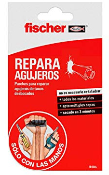 fischer - Parche Repara Agujeros para Tapar y Reparar Agujeros de Tacos Desbocados o Abolladuras, Sin taladro y de Fácil Aplicación (10 ud)