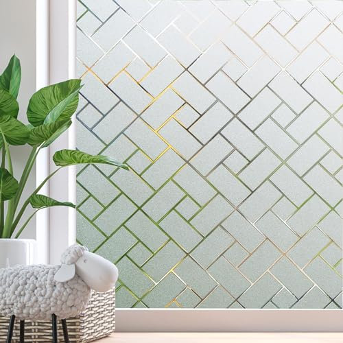 Zindoo Geometrie Fensterfolie Sichtschutz Sichtschutzfolie Ohne Kleber Milchglasfolie Gute Privatsphäre Schutz für Badezimmer, Umkleide und Konferenzräume 90 x 200CM