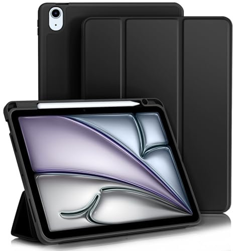 Vobafe Hülle für iPad Air 11 Zoll 2025/2024 M3/M2, iPad Air 5 4 Generation(2022/2020, 10,9 Zoll,5./4.), Flexibler TPU-Rückdecke mit mit Stifthalter, Auto Schlafen/Wachen, Schwarz