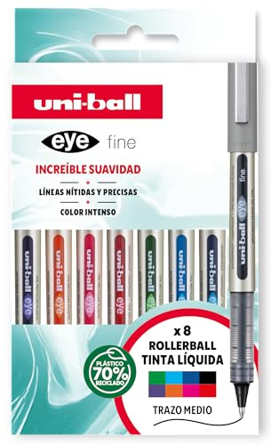 Uni-ball UB-157 Lot de 8 stylo encre liquide Couleurs assorties