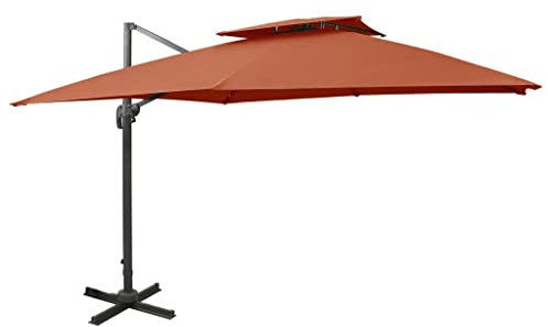 vidaXL Ampelschirm mit Lüftung Sonnenschirm Gartenschirm Marktschirm Strandschirm Schirm Kurbelschirm Terrassenschirm 300x300cm Terrakotta-Rot