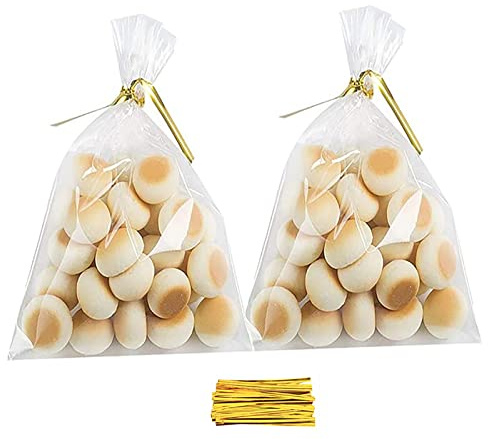 100pcs Bolsas Transparentes Bolsas Celofán,8 x 12cm con 100 Lazos para Sello de Cinta Dorada,para Boda Fiesta Embalaje de regalos para fiestas, regalos de cumpleaños para niños, regalos para fiestas