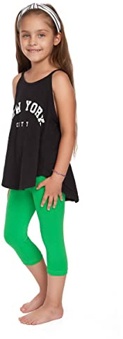 SOFTSAIL Leggings flickor, cykelbyxor, korta byxor av bomull, barn, sportbyxor, dansbyxor, andas, mjuka, elastiska, sommarsport, Grön, 3-4 År