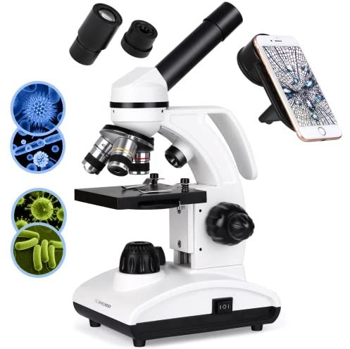 Tuword Microscopio(40-1000X) Microscopi Biologico Monoculare con sorgente luminosa a LED e supporto per telefono cellulare