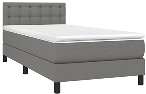 vidaXL Boxspringbett mit Matratze Bett Einzelbett Polsterbett Bettrahmen Lattenrost Bettgestell Hotelbett Schlafzimmerbett Dunkelgrau 100x200cm Stoff