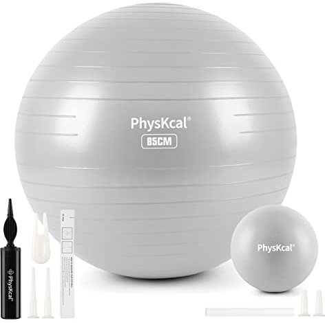 PhysKcal 85cm Grey Dicker Gymnastikball und 23 cm Pilatesball Set, Anti Burst Gymnastikball, Anti-Rutsch-Sitzball, Balanceball, Yogaball für Zuhause, Fitnessstudio und Büro