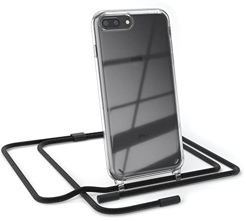 EAZY CASE - kombinierbare Handyketten kompatibel mit iPhone 7 Plus / 8 Plus, Transparente Silikon-Hülle mit rundem Umhängeband, abnehmbar durch abschraubbare Endstücke, Hülle, Umhängetasche, Schwarz
