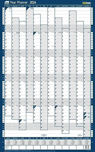 Sasco Set di planner annuale da parete 2024, formato verticale, lavagna bianca, calendario cancellabile a secco, grande, con penna cancellabile a secco e adesivi, grafico da parete e bacheca per