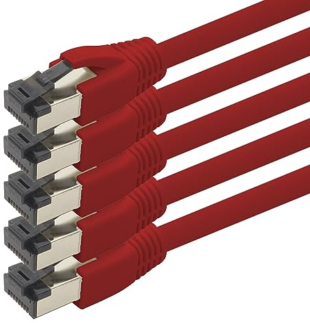 1aTTack.de 1m Cat 8 Network Cable CAT8 Cable Red - Pack of 5 Cat.8 Lan 2000 MHz 40 Gbit s 40GBase-T Poe+ Patch Cable Ethernet Cable LSZH - 5 x 1 Meter Red