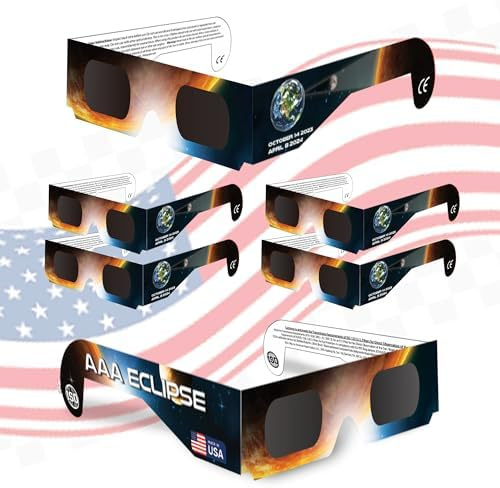 AAA Eclipse [6 PACK Solar Eclipse Glasses - AAS Approved 2026 - Made in USA - ISO Certified 12312-2 & CE Certified Lunette Eclipse Solaire