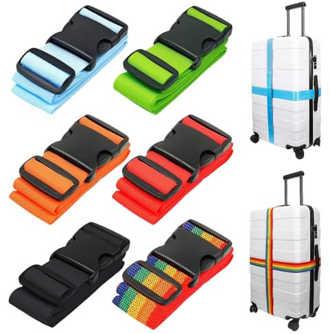 Koffergurt Kofferband, 6 Stück Gepäckband, Gepäckgurt Einstellbare Kofferband Koffergurte Kreuz für Reisen Schnell erkennen Gepäck Reisetasche Koffer 5 x 200cm Schwarz