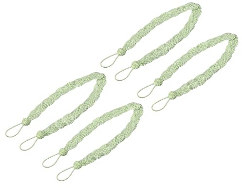 uxcell 4Pcs Curtain Tiebacks, 58cm/23 Braided Drapery Holdback Holder Decorative Rope Tie Back, Green/Silver