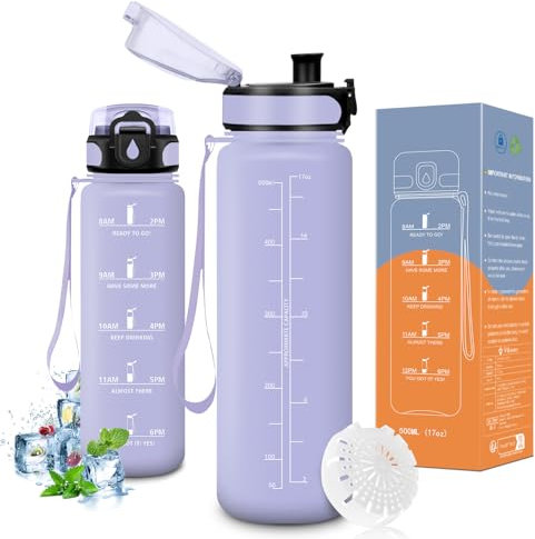 Vikaster Borracce ciclismo, Borraccia 500ml, Senza BPA & Prova di Perdite, Bottiglia Acqua Bambini, Scuola, Bici, Palestra, Yoga, Ufficio