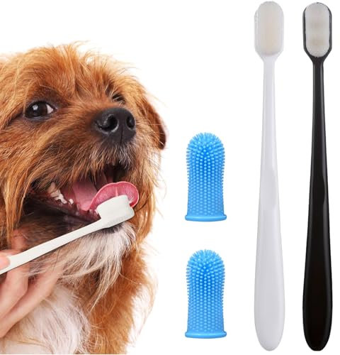 LunarCharm 4 Stück Hundezahnbürste, Superweiche Silikon Fingerling Wiederverwendbar, Mikrofaserborsten für Hunde & Katzen