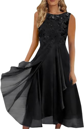 WVONIF Robe été Longue Robe pour Petite Fille Long Jupe en Jean Blanche Jupon sous Robe Femme Blanc Babydoll Dress Tutu Rose Fille Danse Vetement Fille 12 Ans a la Mode Robe (Black, XXXXL)